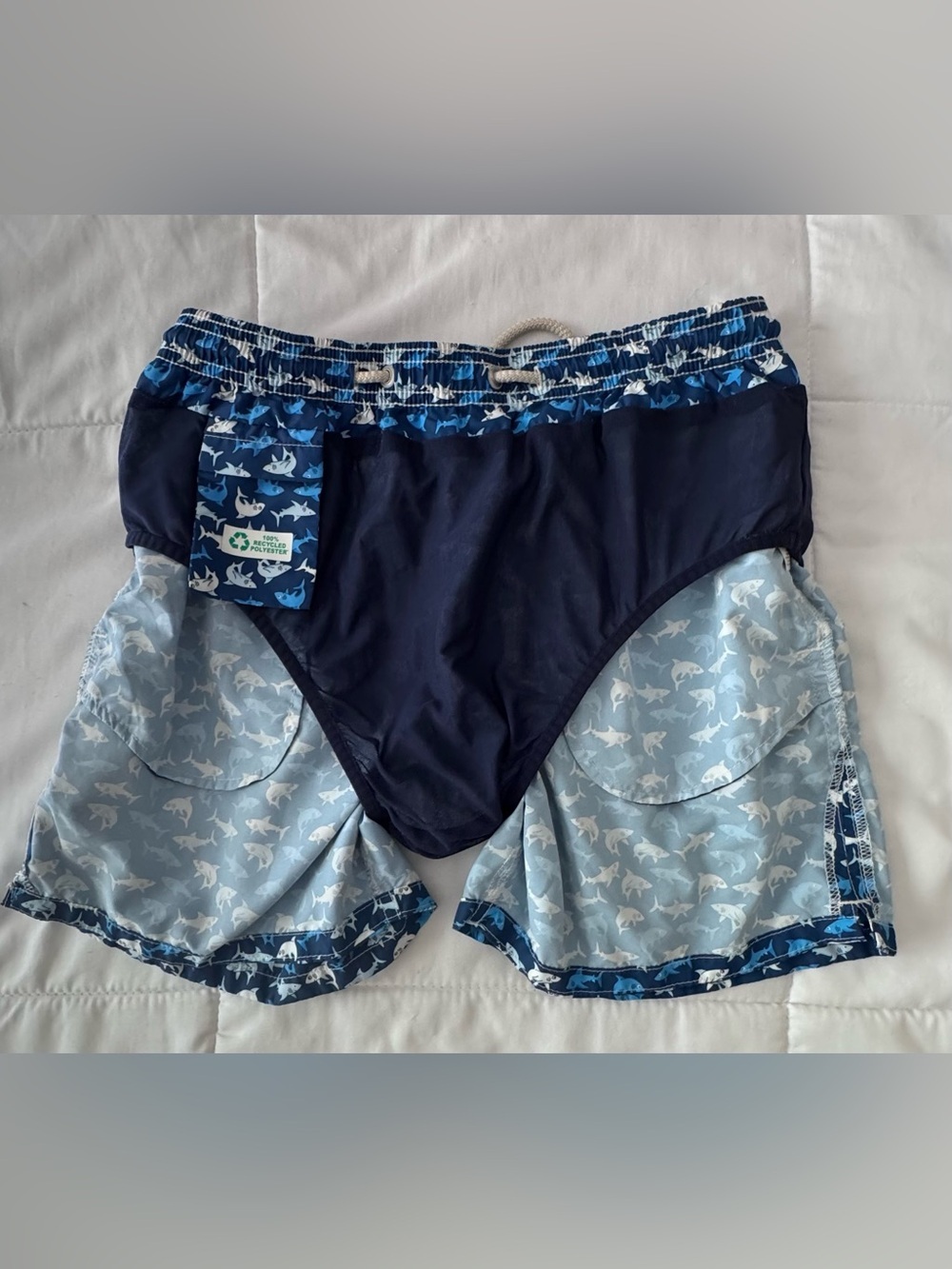 MC2 Saint Barth Men's Shark-Print Swim Shorts - Navy & White & Blue - Picture 13 of 15